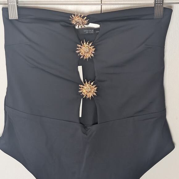 Zara Black Bandeau Swimsuit With Gold Sun Details - Picture 16 of 16